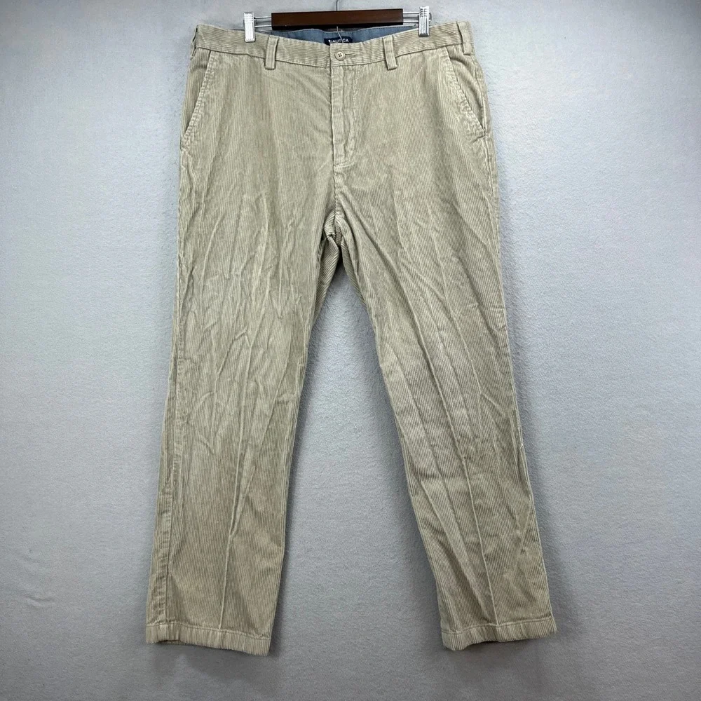 Nautica The Deck Pant Mens 38x30* Tan Corduroy Flat Front Straight Cord Trousers